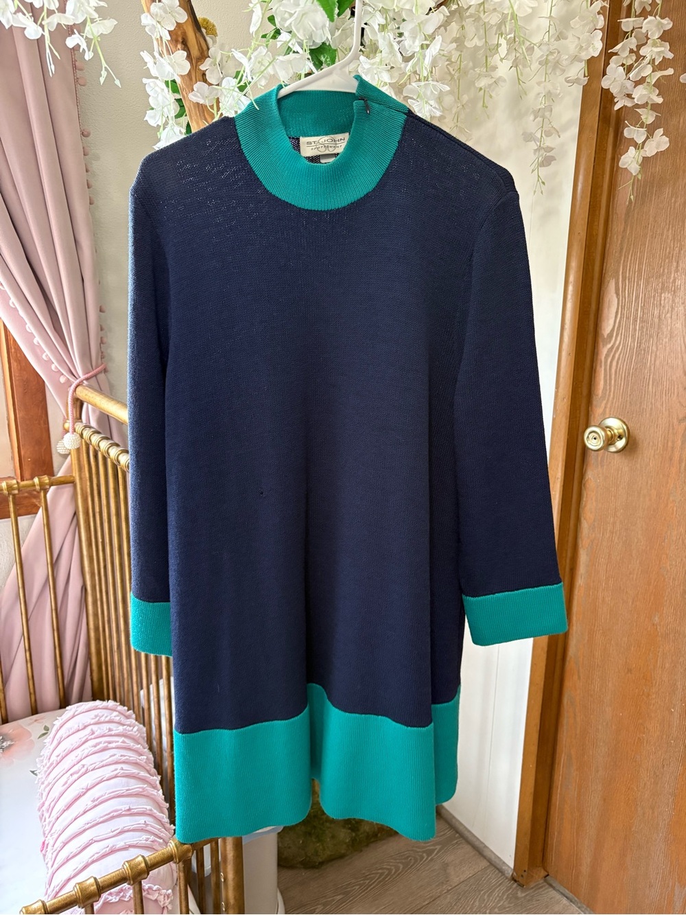 St. John Sportswear Navy Dress with Teal Trim